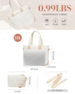 PALAY Tote Bag for Women with 15.6 in Laptop Compartment featuring Removable Strap | White Quilted Style