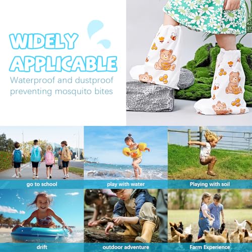 PALAY® Rain Shoe Covers for Kids 3 Pairs Slip-On with Elastic Collar Knee-Length Fashion Cartoon Wear-Resistant for 5-12 Years Old 3PCS