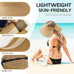 PALAY® Straw Hat for Women, Beach Hat Packable Summer Sun Hats for Women UV Protection, Portable Wide Brim Roll-up Foldable Outdoor Ladies Hats (Khaki)