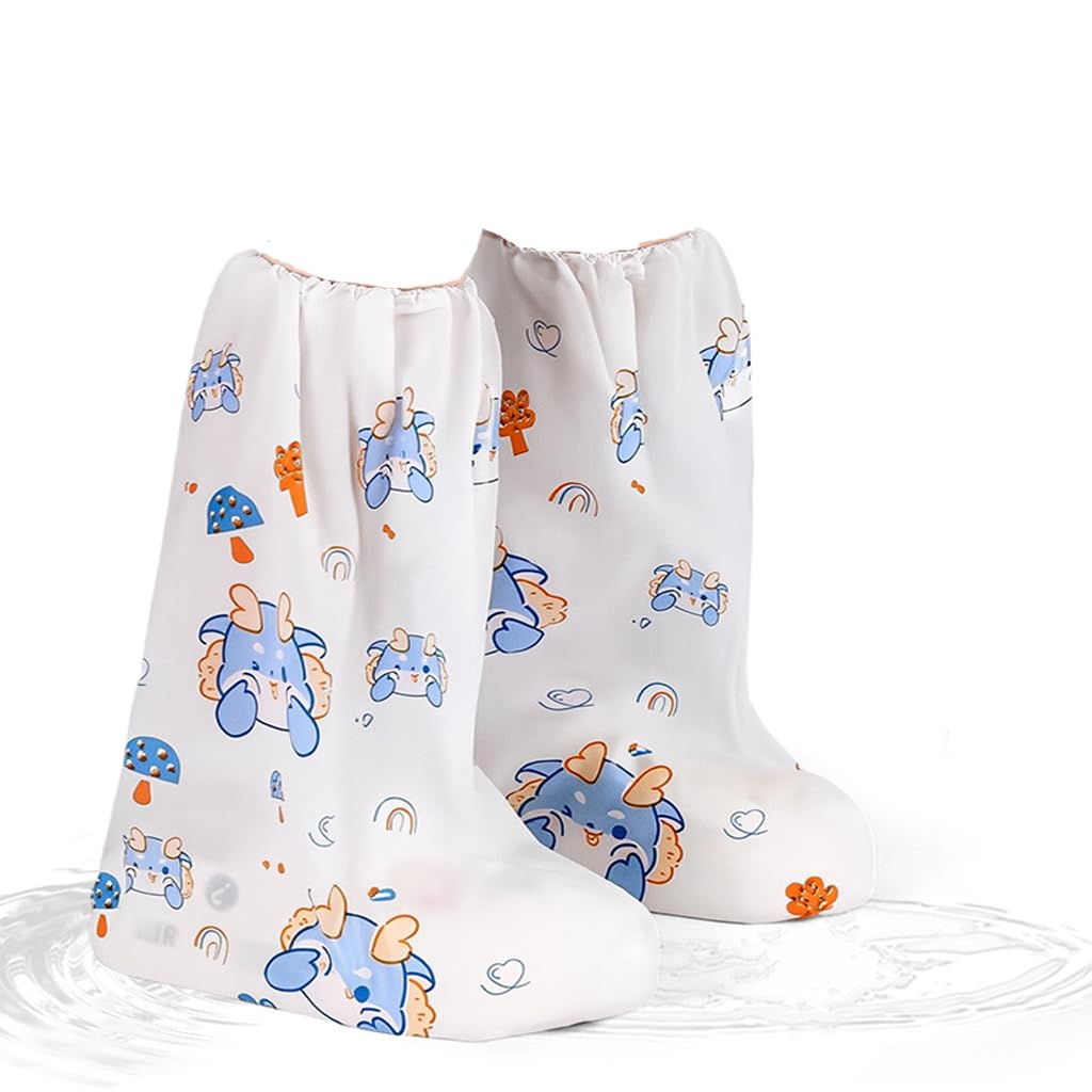 PALAY Rain Shoe Covers for Kids with Elastic Collar and Cartoon Style | 3 Pairs 28 cm Fit