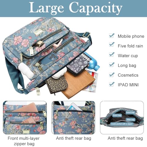 PALAY® Crossbody Bag for Women Nylon Shoulder Floral Multi-Pocket Purse 2 PCS