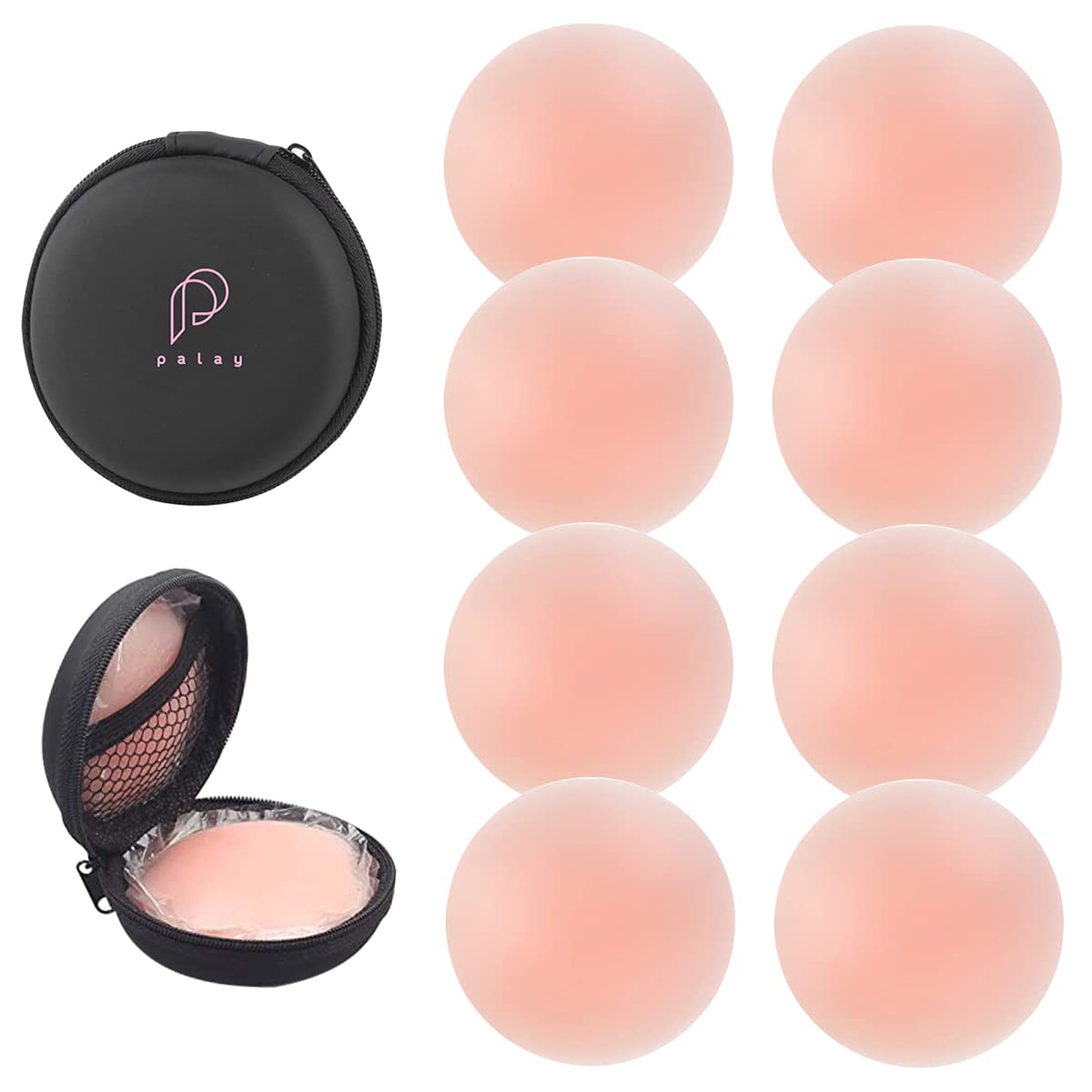 PALAY Nipple Cover for Women with 4 Pairs 6.5cm Reusable Self Adhesive Silicone Pads | Breathable Invisible Pasties for Dresses