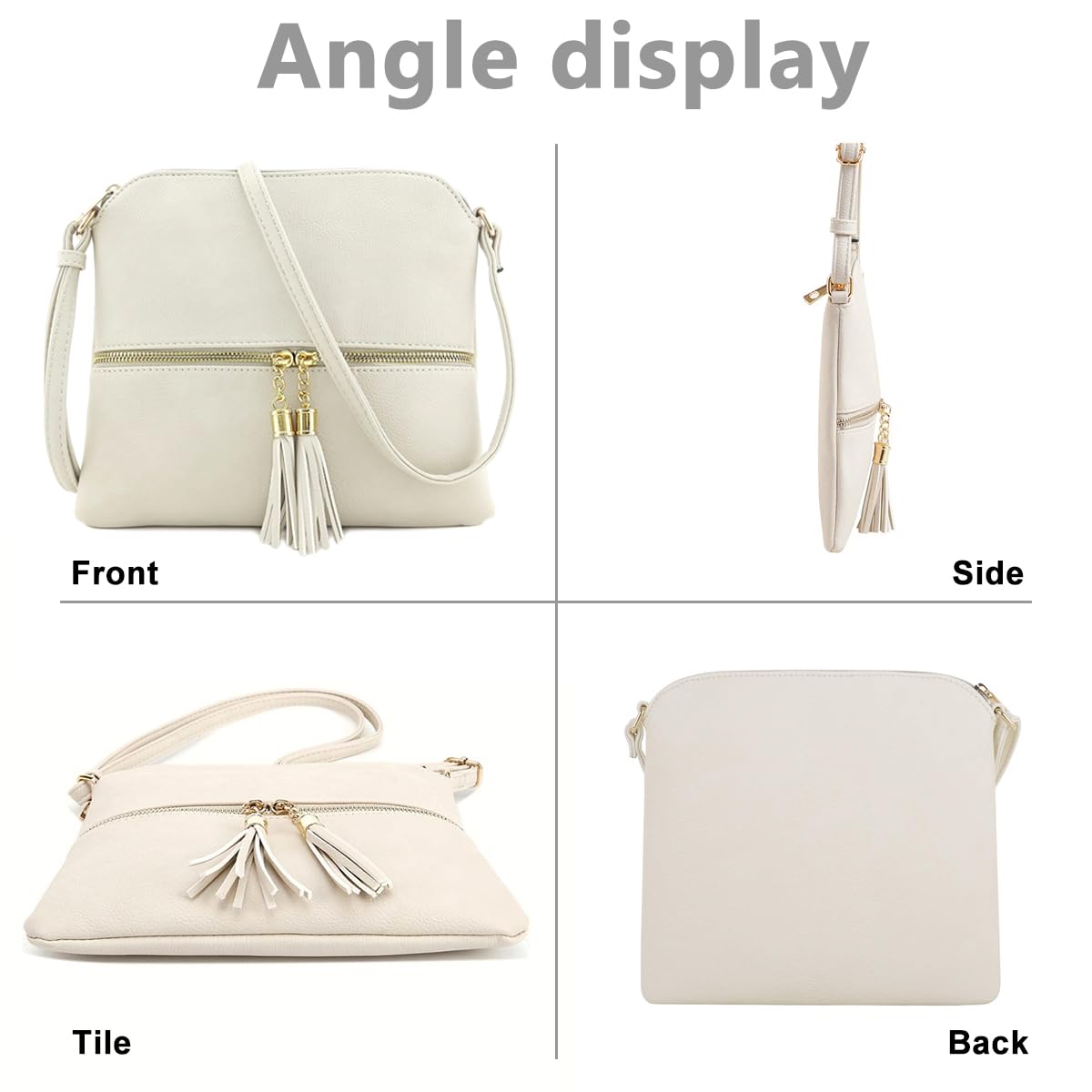PALAY Leather Crossbody Bag for Women with Dual Tassel Zippers and Adjustable Strap | 24×23 cm Beige PU Shoulder Bag