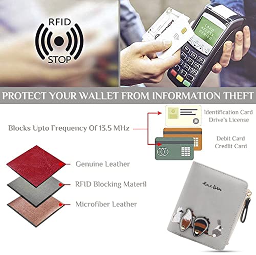 PALAY® Small Wallets for Women Cute Mini Animals Embroidery Short Card Holder Billfold Leather Purse Gift Girls Grey 3 PCS