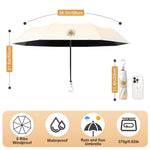PALAY Sun Umbrella for Travel and Rain with 8 Fiberglass Ribs and Rubber Handle | Beige UV Protection