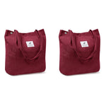 PALAY Tote Bag for Women featuring Reinforced Handles and Corduroy Fabric in Burgundy | 2PCS Set