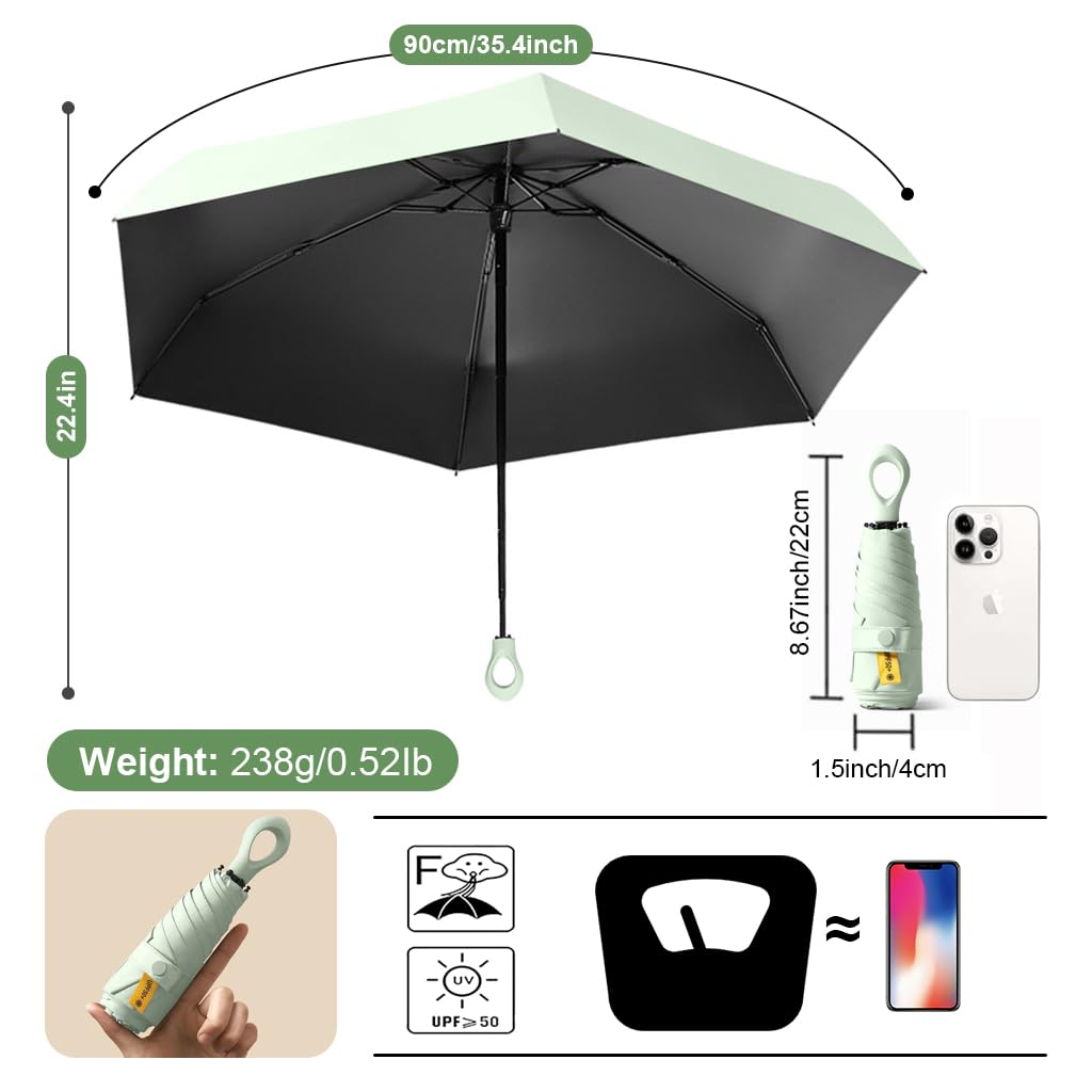PALAY® Mini Sun Umbrella UPF 50+ Sun Protective Sun Umbrella with Black Liner 6 Strong Ribs Design Fashion Outdoor Folding Umbrella Travel Lightweight Umbrella