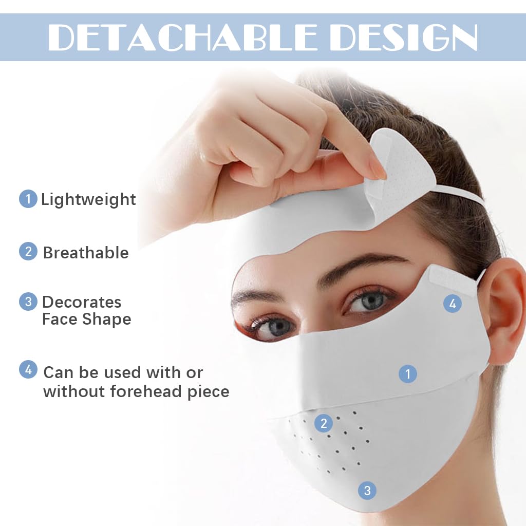 PALAY Ice Silk Face Mask for Sun Protection with Removable Forehead Piece Grey 2 PCS