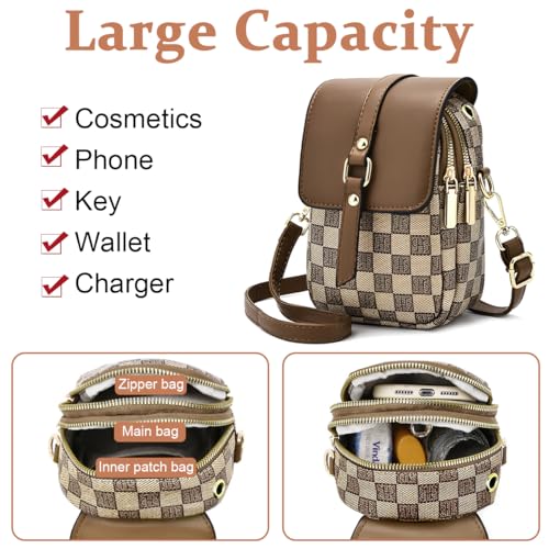 PALAY® Sling Bag for Women Crossbody Bag for Women Phone Bag Stylish PU Leather Mobile Cell Phone Holder Pocket Purse Wallet Sling Bag Mini Shoulder Bags (Brown) 3 PCS