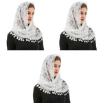 PALAY Mass Veil for Women featuring Triangle Lace Shawl with Rose Embroidery Tassels | White 3 PCS