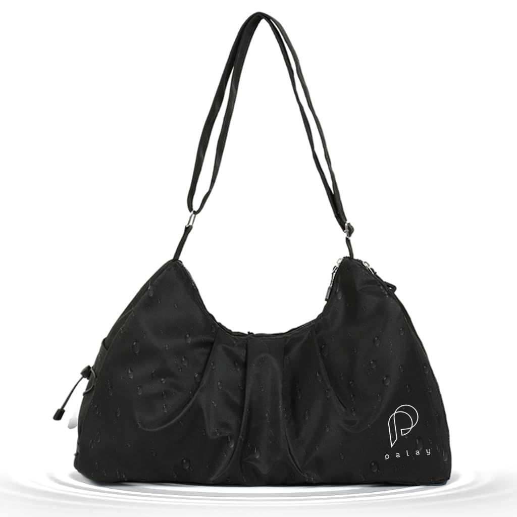 PALAY Women Gym Bag for Travel and Fitness with Shoe Compartment | Waterproof Nylon Black