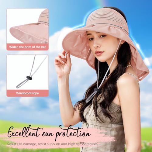 PALAY® Womens Sun Hat for Woman, Wide Brim Beach Hat for Women Stylish UV Protection Sun Visor Hats Ladies Travel, Fishing, Gardening - Neck Flap Design, Packable, Breathable Pink