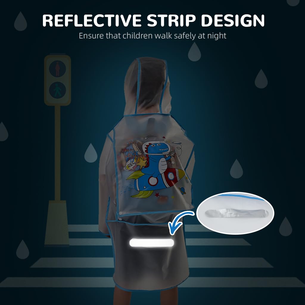 PALAY Kids Raincoat for School with Integrated Backpack Cover and EVA Cartoon Hood | 6–10 Years