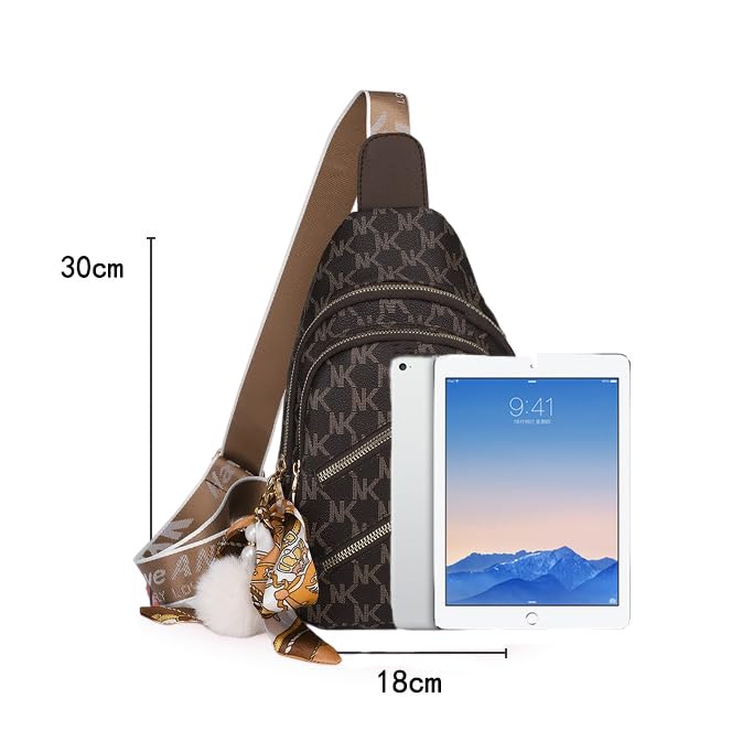 PALAY PU Chest Bag for Women featuring Multi Compartment Zip Up Design and Vintage Print | Travel and Casual Crossbody Sling 2 PCS