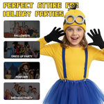 PALAY® 5Pcs Halloween Costume Accessories Adult Kids, Minion Goggles Glasses/Yellow Knitting Beanie Hats/Gloves for Men Women/Skirt/Straps Fun Despicable Me Cosplay Party Set, Role-play Props
