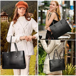 PALAY® Laptop Bag for Women 15.6 inches Laptop Tote Bag Fashion PU Leather Laptop Tote Bag Business Briefcase Shoulder Bag Commuting Handbag Crossbody Bag Detachable Shoulder Strap Design