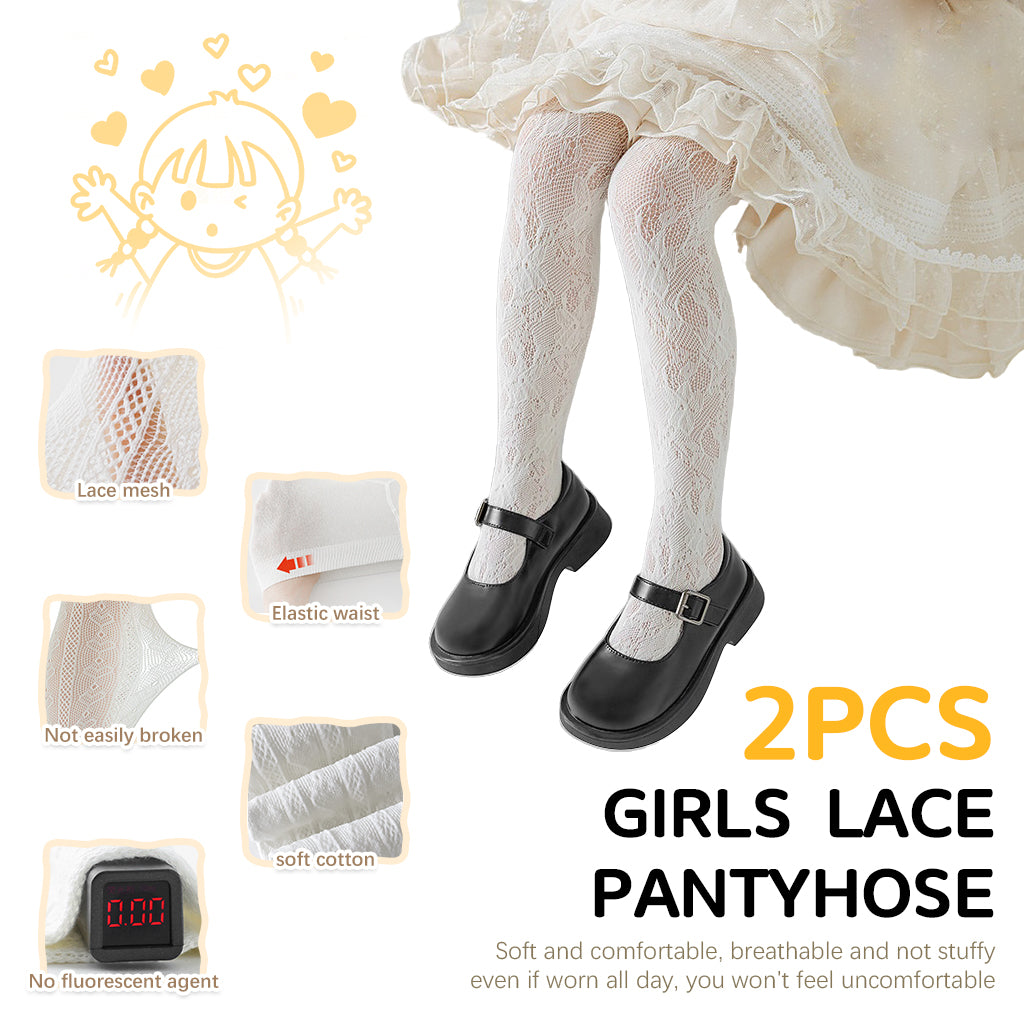 PALAY® 2Pcs Lace Pantyhose for Kids Girls White Patterned Lace Socks Lace Stockings Stretchy Lace Leggings for Girls Lace Tights for Girls White Lace Stockings for Girls Kids 5-8 Years Old