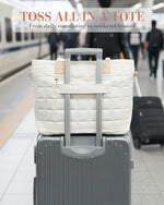 PALAY Tote Bag for Women with 15.6 in Laptop Compartment featuring Removable Strap | White Quilted Style