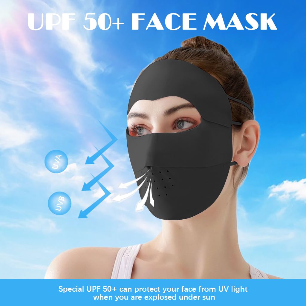 PALAY Full Face Mask for Outdoor Activities with UPF 50+ Sun Protection Ice Silk Fabric | Adjustable On-Ear Ties for Women
