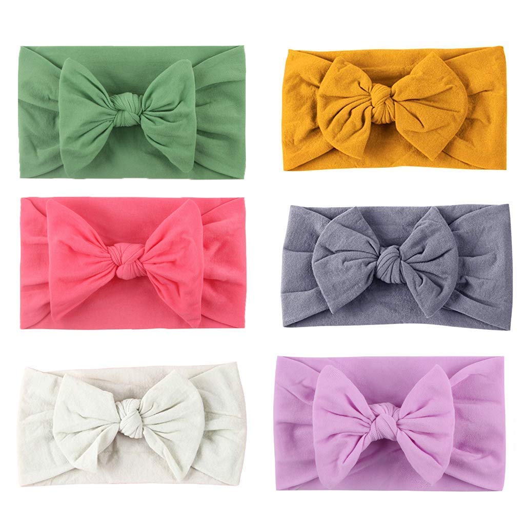 PALAY Baby Nylon Headbands for Newborn and Toddler Girls featuring Knotted Turban Design | 6pcs Soft Stretchy Hair Wraps in Multicolor