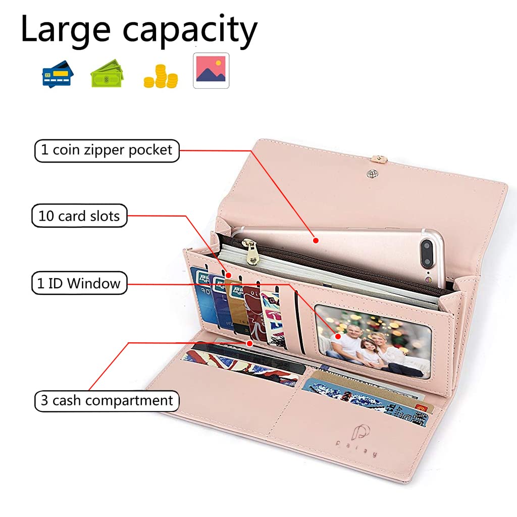 PALAY Women’s PU Leather Long Wallet with RFID Blocking and 10 Card Slots | Pink Purse