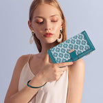 PALAY Wallet for Women with 20 Card Slots and Snap Buckle | Blue PU Leather Embroidered Purse