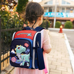 PALAY Dinosaur Cartoon School Backpack for Students 27x17x39cm with Dual Zippers and Padded Straps | Blue Bag for Girls 6-12 Years