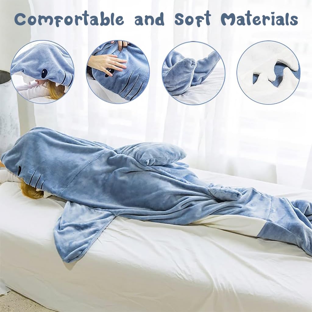 PALAY Shark Blanket Pajamas for Adults with Open‑Mouth Design and Soft Flannel | Fits 155‑168 cm 3 PCS