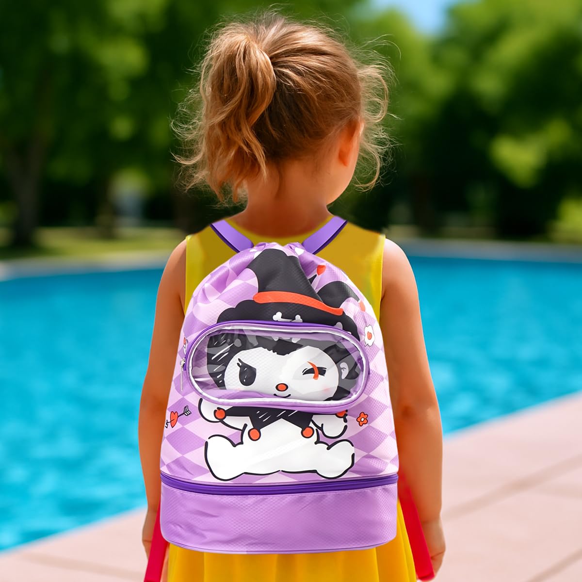 PALAY Swimming Drawstring Bag for Girls with Shoe Compartment and Clear Goggle Pouch 26x13x40cm | Waterproof Quick Dry Polyester