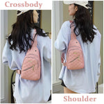 PALAY Crossbody Sling Bag for Women with 3 Zipper Pockets and Earphone Cable Hole | Pink Oxford Cloth Shoulder Bag 17x5x30cm