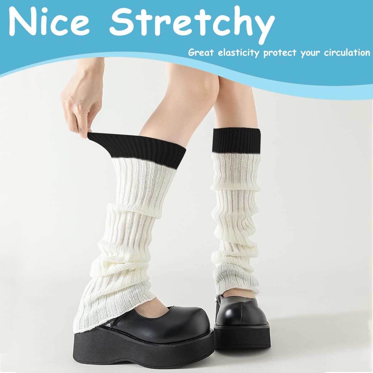 PALAY Leg Warmers for Women featuring Ribbed Knit Two Tone Design 42–44cm Length | Soft Polyester Comfort