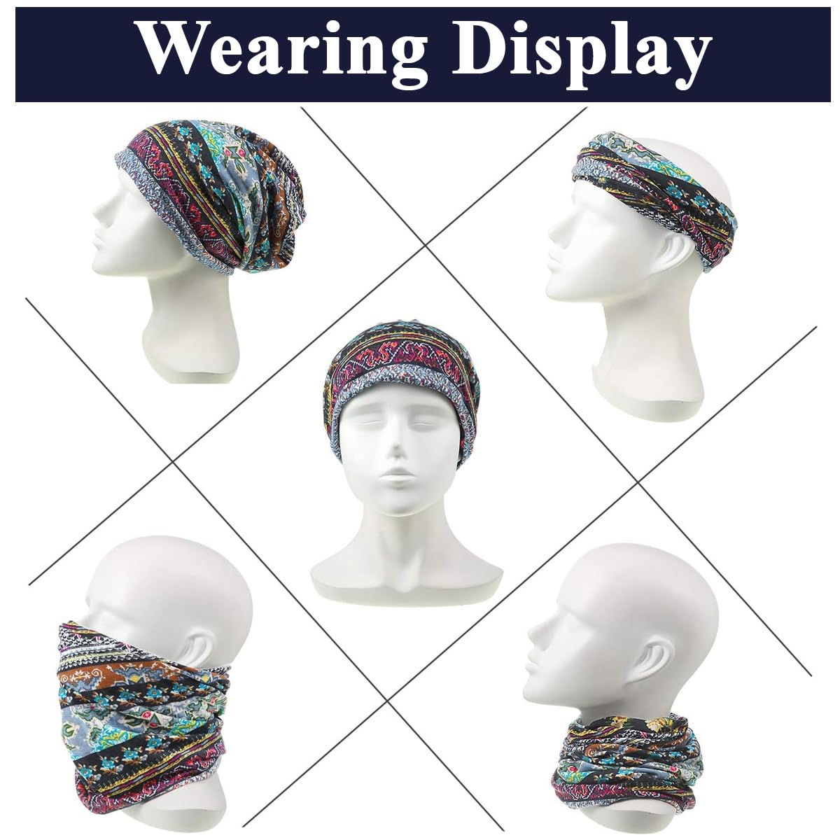 PALAY Beanie Cap for Women featuring Two Openings 27x28cm Polyester Spandex Fabric | Floral Boho Style