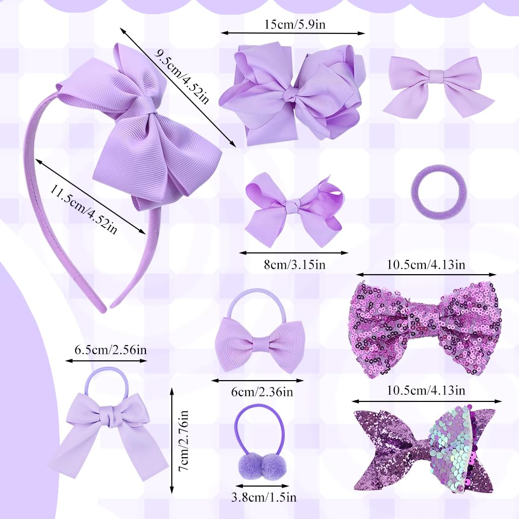 PALAY Hair Clips Set of 15 for Girls featuring Sequin Bows and Purple Headbands | School and Party Accessories