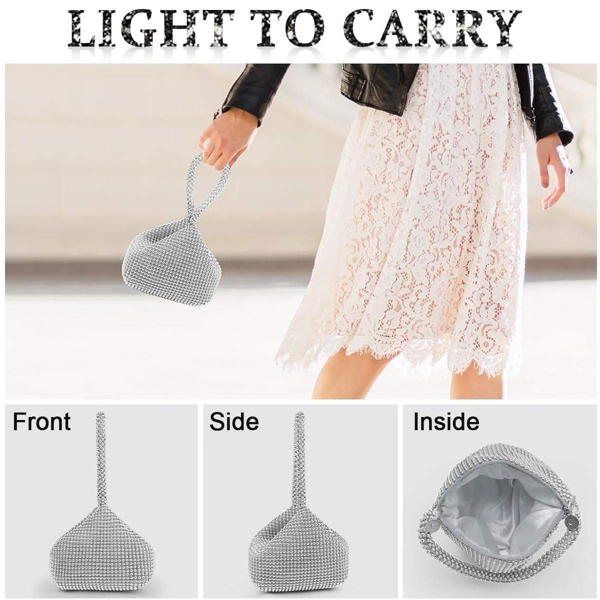 PALAY Rhinestone Evening Bag for Banquet and Prom with Wrist Strap 17×5×12cm Dacron Clutch