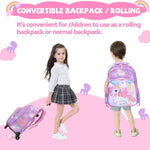PALAY® Unicorn Print School Backpack for Girls Travel BackPack for Girl School Bag on Wheel Detachable Wheel Stand Gift School Bag for Girls Primary Student
