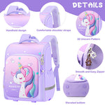 PALAY Unicorn Backpack for Girls featuring 31x21x42cm capacity with ergonomic padded straps | Purple waterproof school bag for kids 7–12
