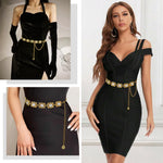 PALAY Belt for Women featuring Adjustable Metal Concho Chain and Crystal Accents in Gold