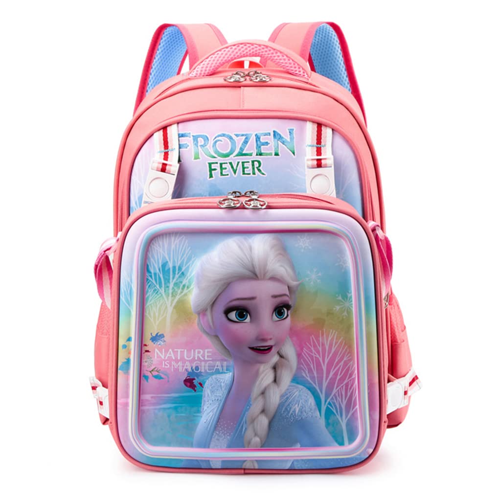 PALAY® 2 In 1 Kids Bags For Girls Standard Backpack Messenger Bag 16'' Girl School Standard Backpack Princess Elsa Cartoon School Standard Backpack For Girls Gift For Kids (38X30X15Cm), Pink