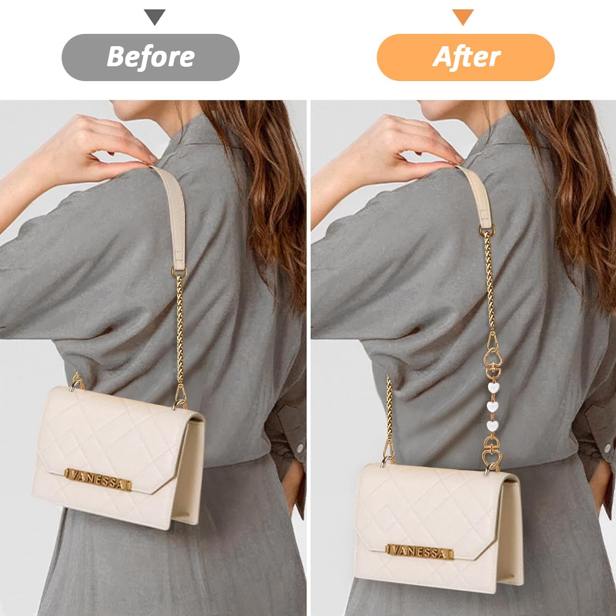 PALAY Bag Straps for Sling Purse with 6.1 in Extenders featuring Heart and Crescent Links