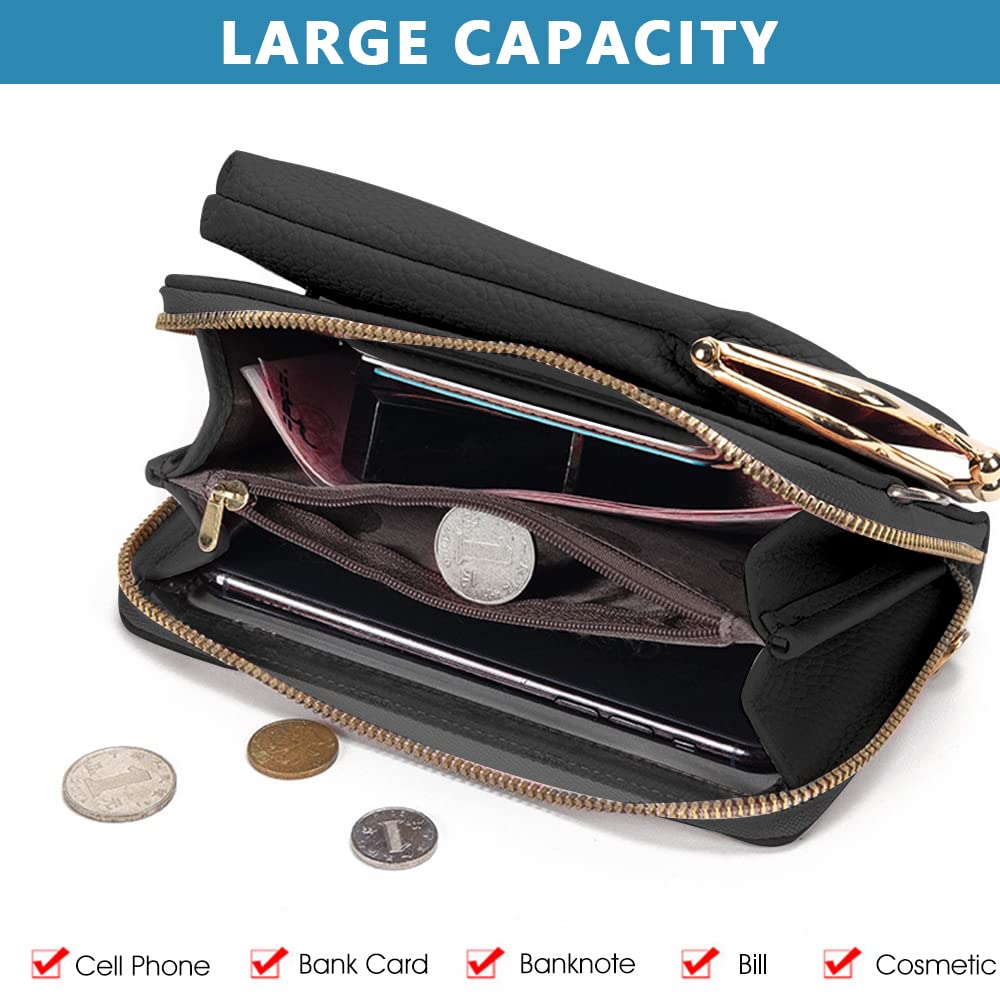 PALAY Crossbody Bags for Women with 11×5×18cm Capacity featuring Back Touch Screen | Black PU Leather Purse Wallet