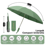 PALAY Auto 3 Fold Large Umbrella for Travel with 50in Canopy and 10 Dual Ribs | Green