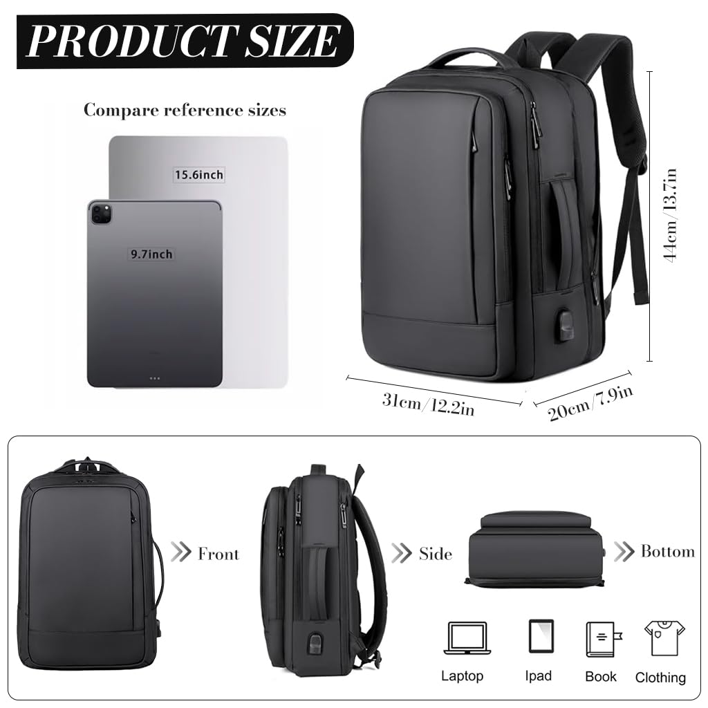 PALAY Backpack Bag for Men with USB Charging Port and Padded 17 in Laptop Compartment | Expandable 30–35L Waterproof Design for Business Travel
