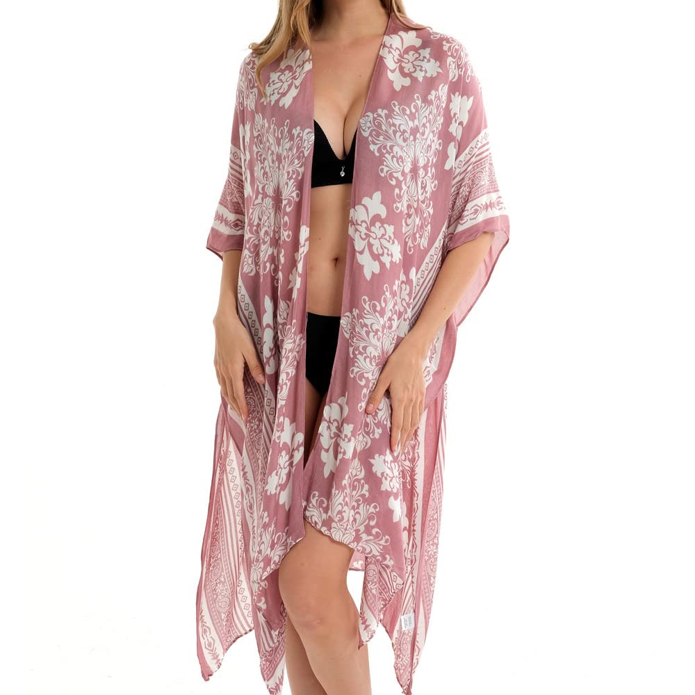 PALAY Women’s Beach Coverups for Bikini Swimwear with 3/4 Sleeves and Open Front | Floral Print Cardigan for Vacation and Resort Wear