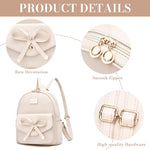 PALAY Girls Leather Backpack for School and Travel with Dual Zippers 22x13x24cm | White Bowknot Purse
