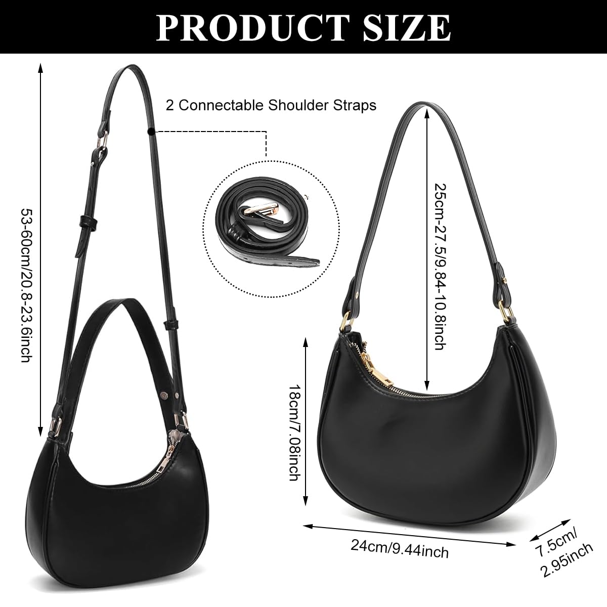 PALAY PU Hobo Bag for Women with Zip-up Closure and 24x7.5x25cm Compact Design | Evening & Casual Use