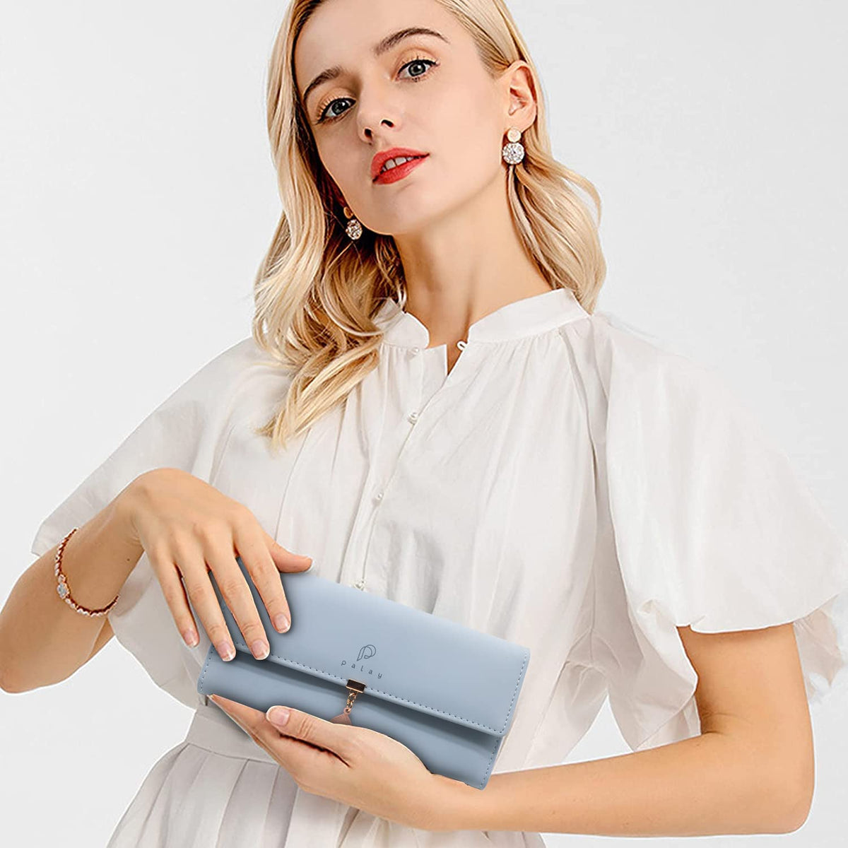 PALAY Women's PU Leather Long Wallet for Daily Use with RFID Blocking | 7.48×3.7×0.82 in Zipper Coin Purse Blue