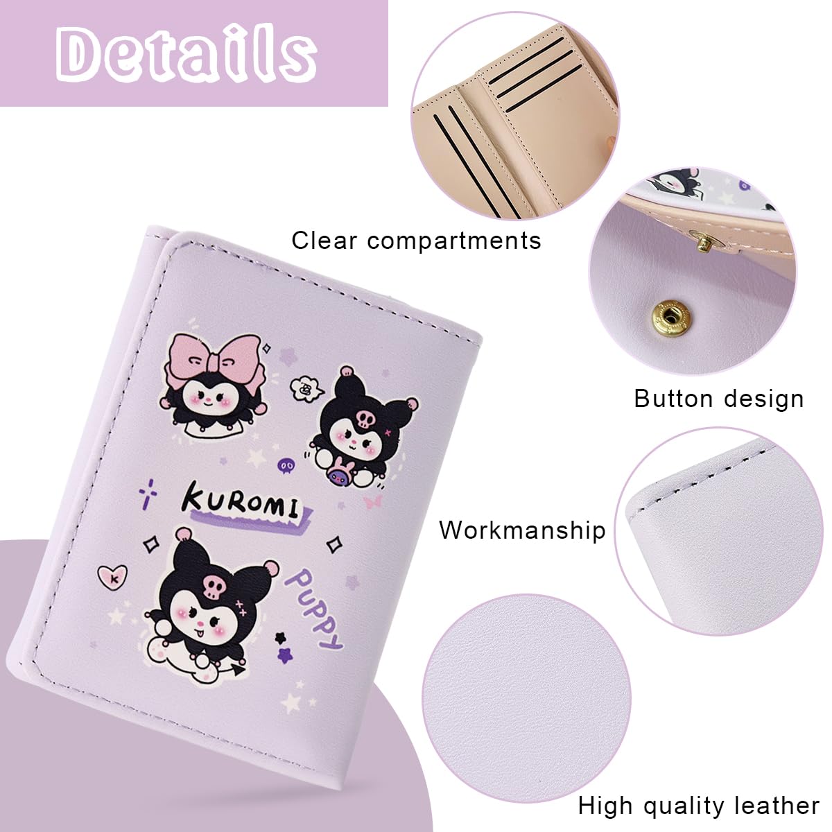 PALAY Girls Wallet featuring Kawaii Sanrio Kuromi Cartoon Design in Purple 3PCS Set | Cute Gift