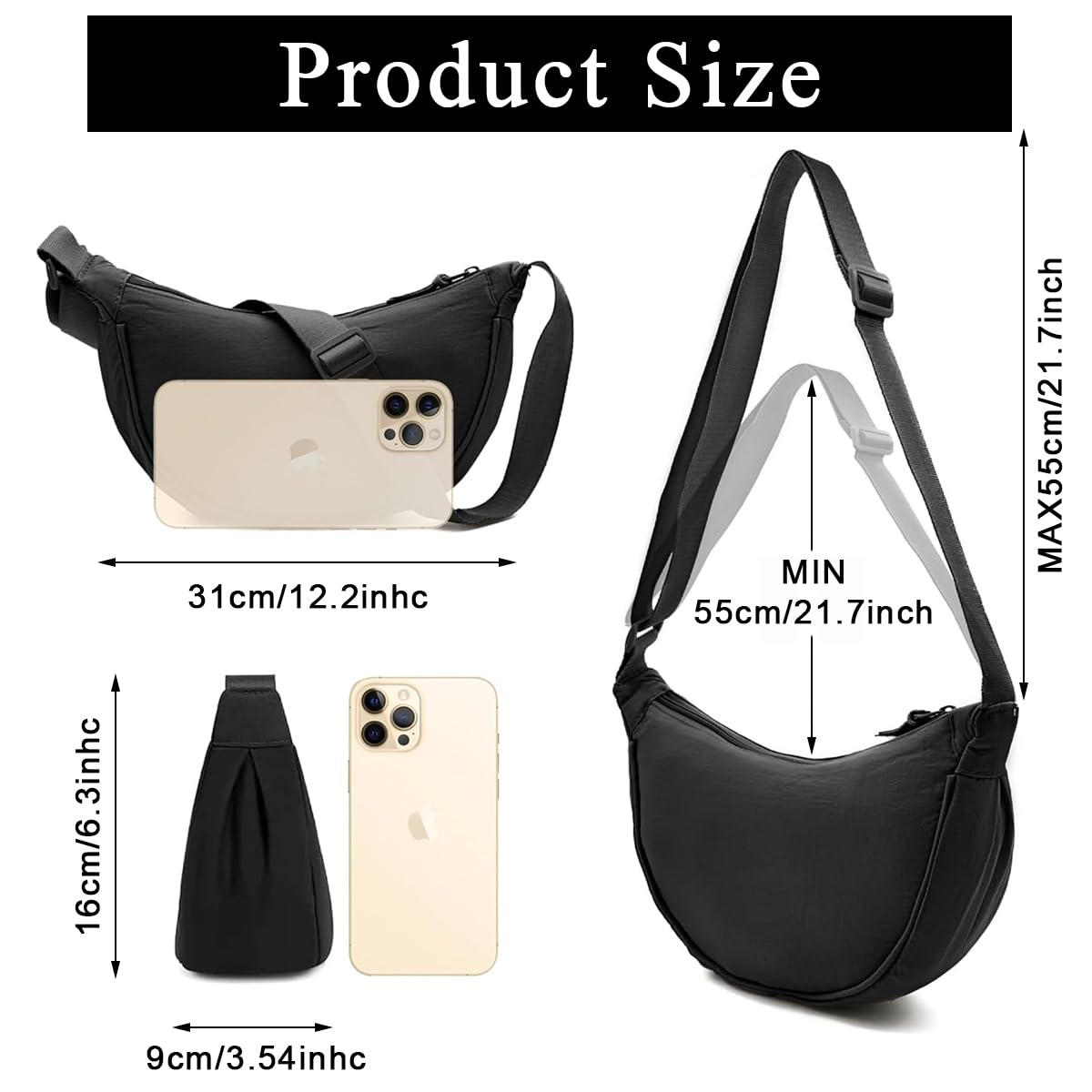 PALAY Crossbody Bag for Everyday Use with Adjustable Strap and Waterproof Nylon Style | Black