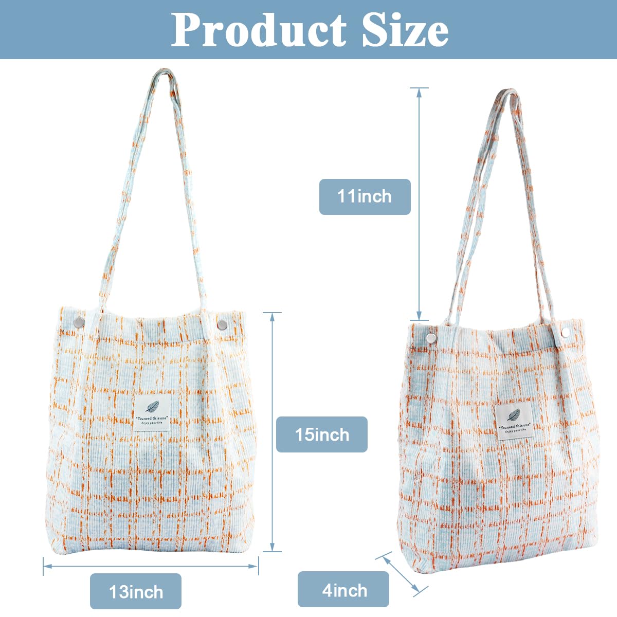 PALAY Tote Bag for Shopping and Work featuring Reinforced Handle L39xW12xH35cm Blue Corduroy