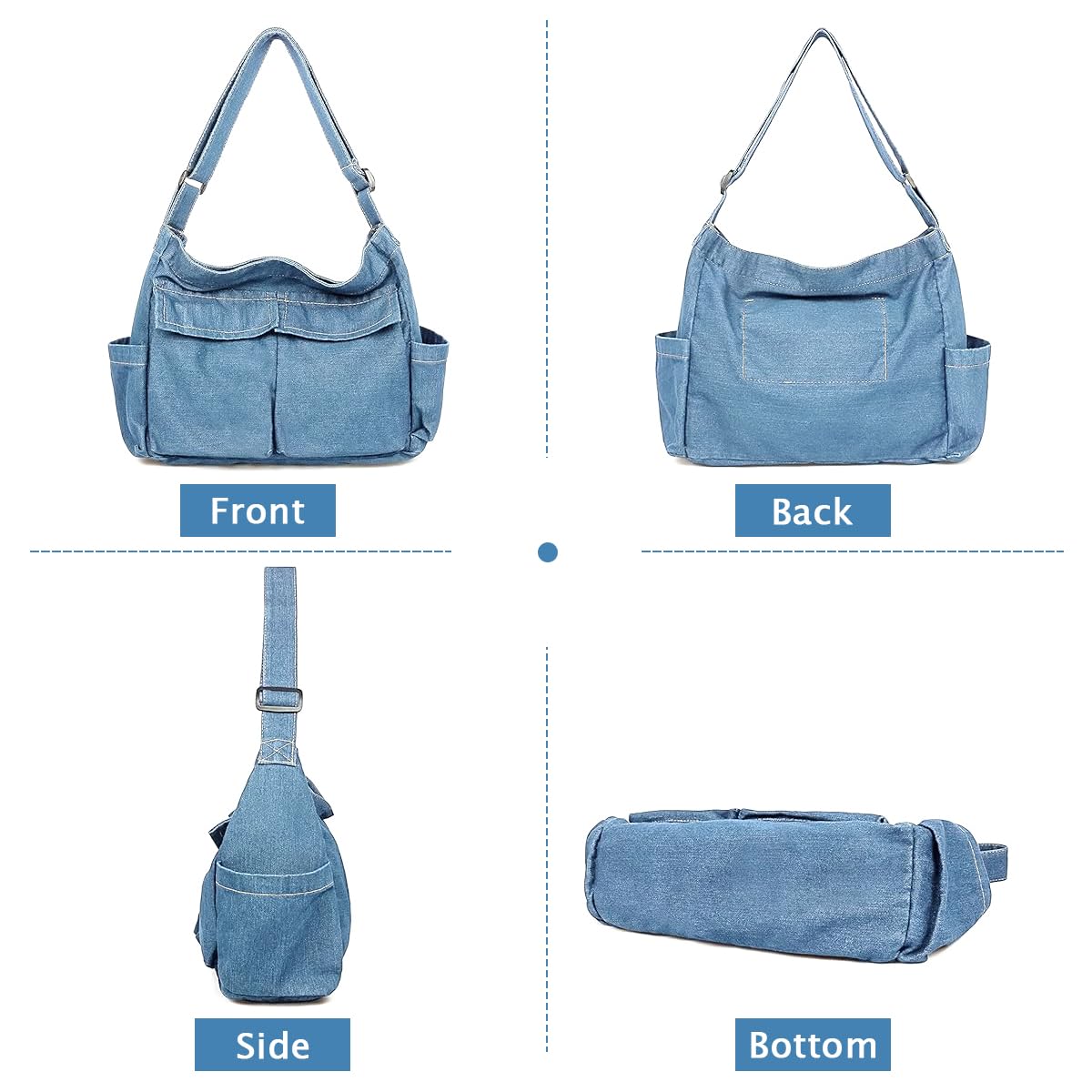 PALAY Canvas Shoulder Bag for Travel and Casual Use with Multi Compartment Design | Blue Denim Crossbody for Women